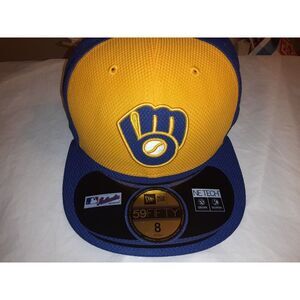 NewEra MLB Milwaukee Brewers 59FIFTY Diamond Era Gold Blue Fitted Hat Size 8 NWT